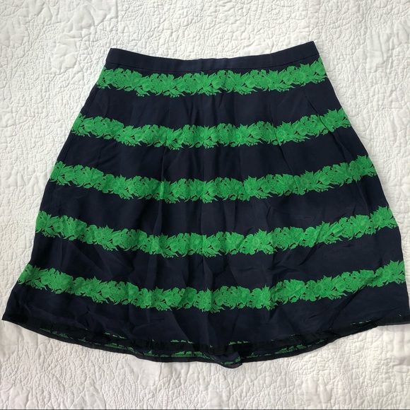 J.Crew Navy & Green Pleated Aline Beanstalk Skirt - Picture 3 of 6